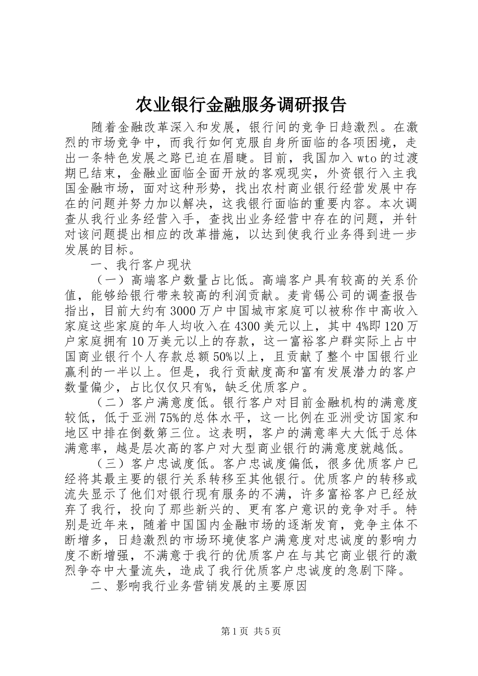 农业银行金融服务调研报告_第1页