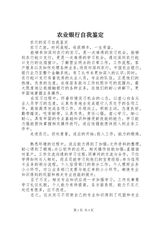 农业银行自我鉴定