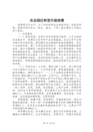 农业园区转型升级部署
