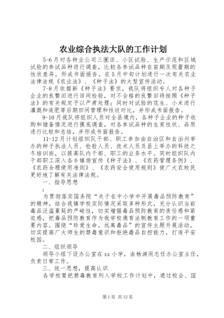 农业综合执法大队的工作计划