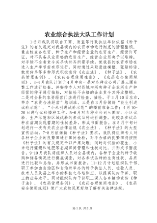 农业综合执法大队工作计划