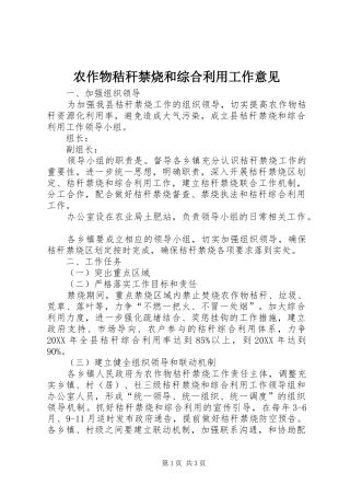 农作物秸秆禁烧和综合利用工作意见