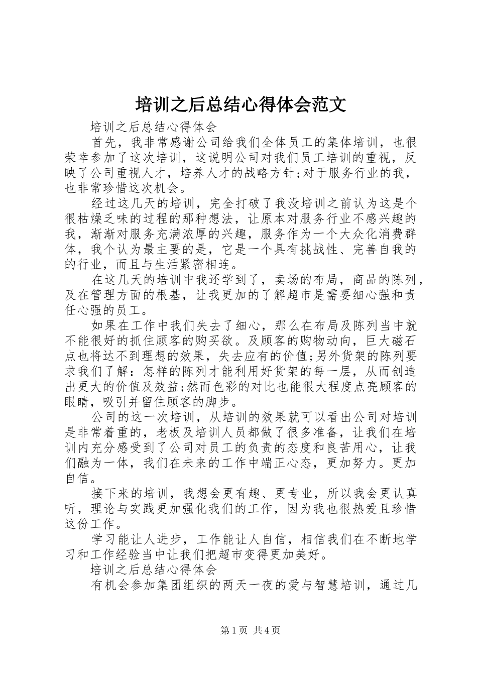 培训之后总结心得体会范文_第1页