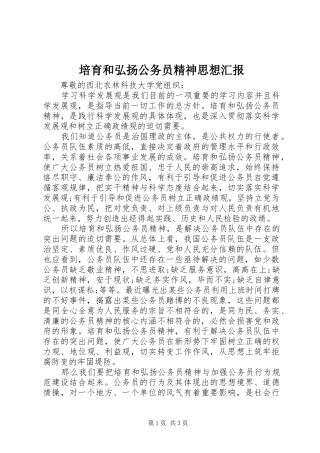 培育和弘扬公务员精神思想汇报