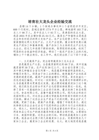 培育壮大龙头企业经验交流