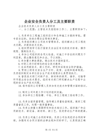 企业安全负责人分工及主要职责