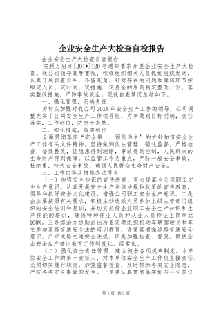 企业安全生产大检查自检报告