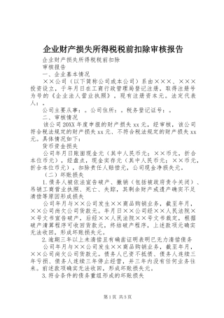 企业财产损失所得税税前扣除审核报告