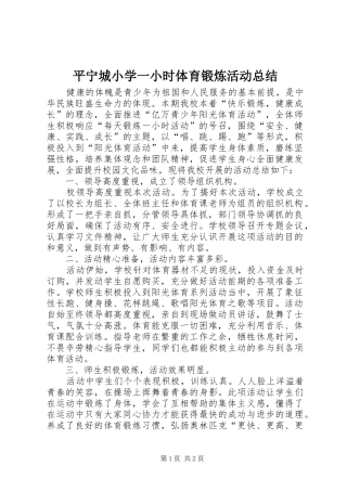 平宁城小学一小时体育锻炼活动总结