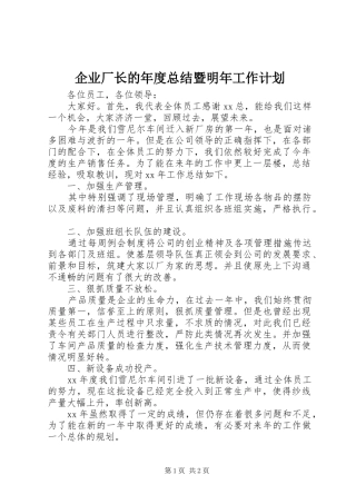企业厂长的年度总结暨明年工作计划