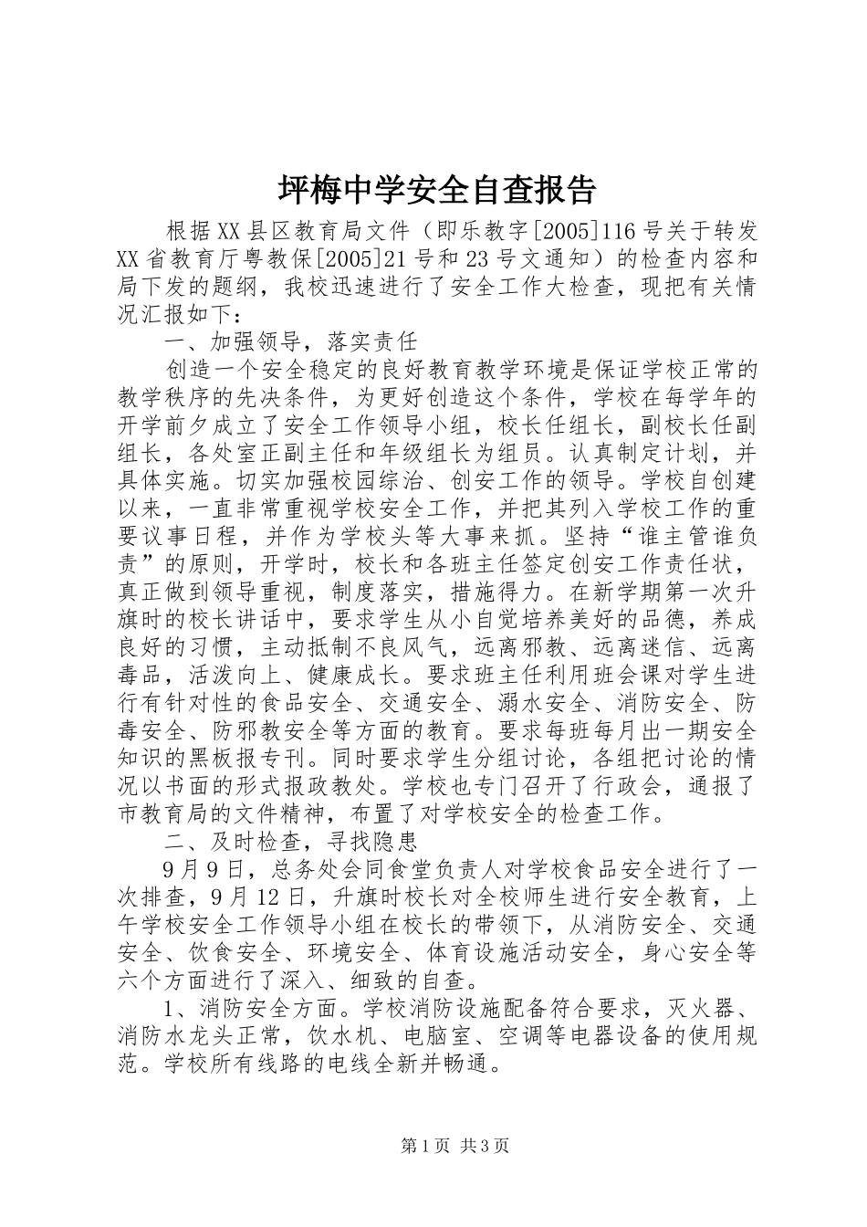 坪梅中学安全自查报告_第1页
