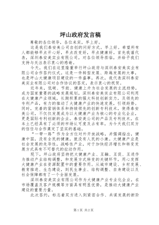 坪山政府讲话稿