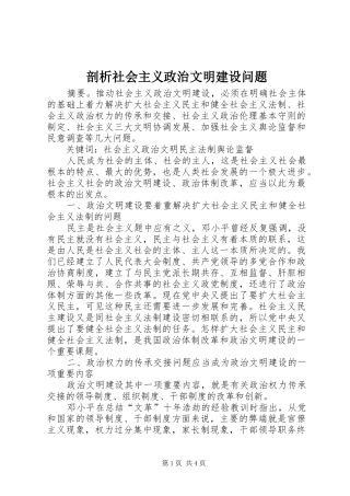 剖析社会主义政治文明建设问题