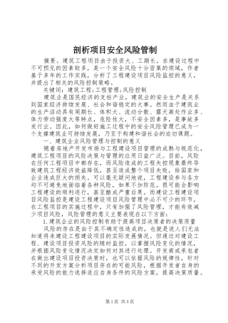 剖析项目安全风险管制