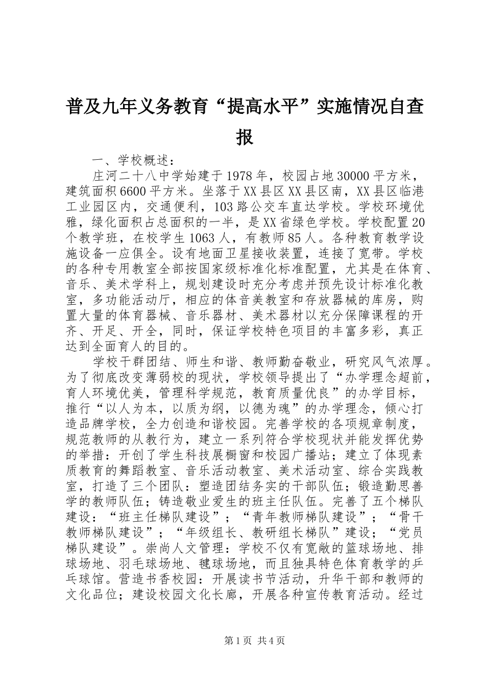 普及九年义务教育提高水平实施情况自查报_第1页