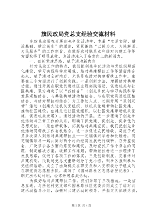 旗民政局党总支经验交流材料