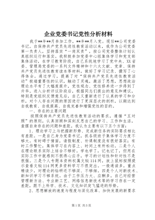 企业党委书记党性分析材料