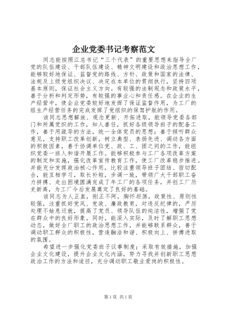 企业党委书记考察范文