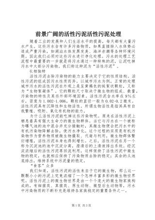 前景广阔的活性污泥活性污泥处理