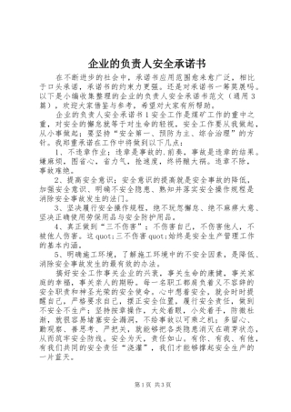企业的负责人安全承诺书