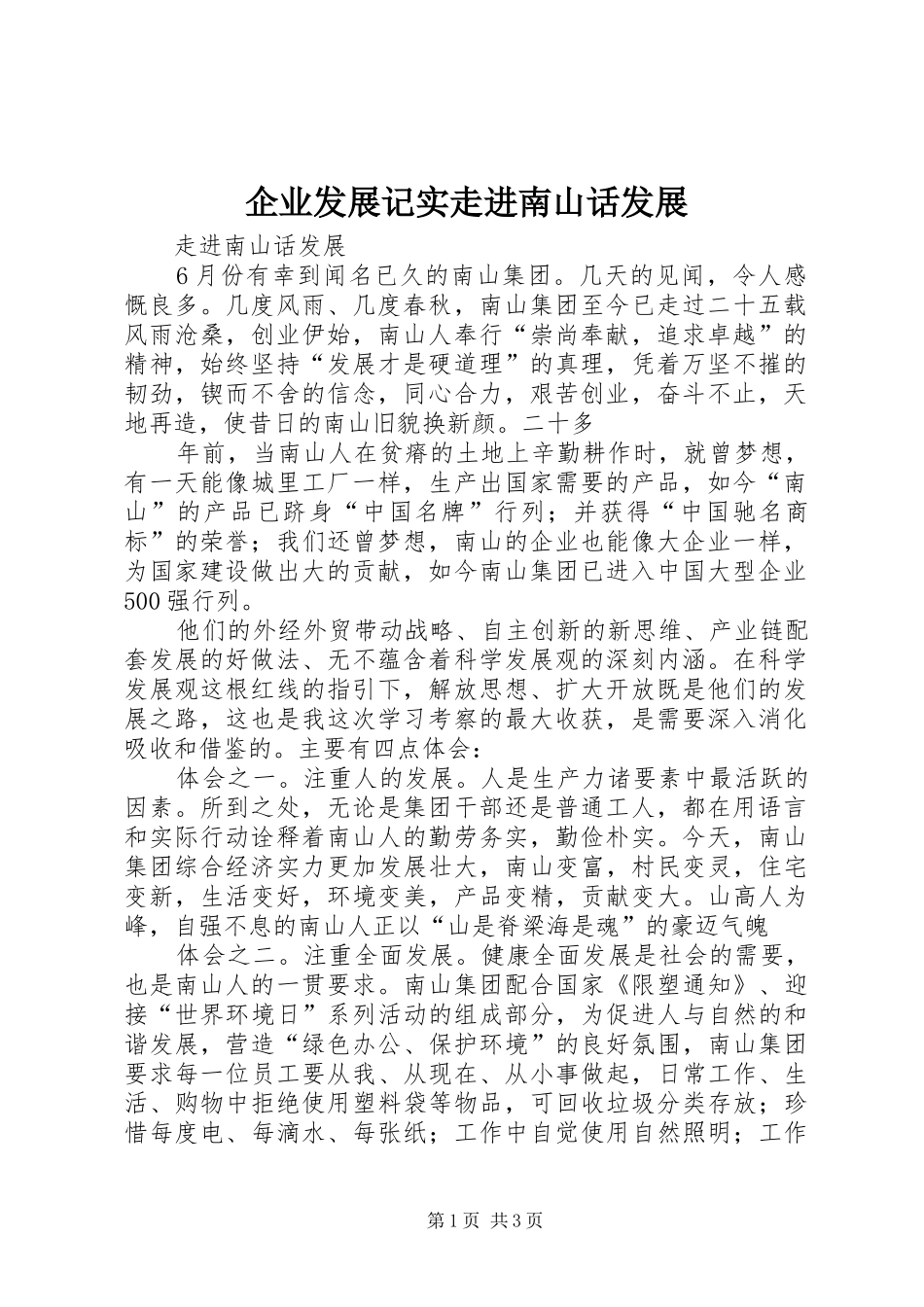 企业发展记实走进南山话发展_第1页