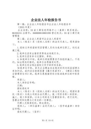 企业法人年检报告书