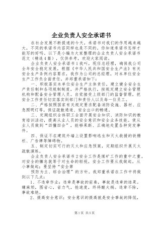 企业负责人安全承诺书
