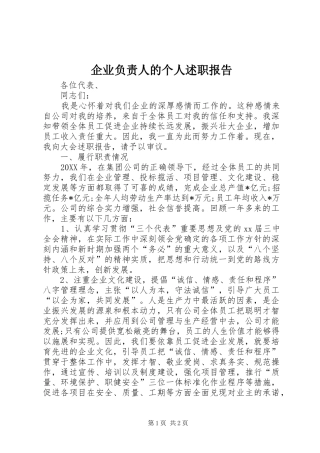 企业负责人的个人述职报告