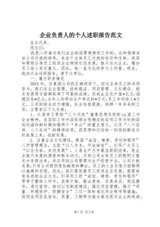 企业负责人的个人述职报告范文