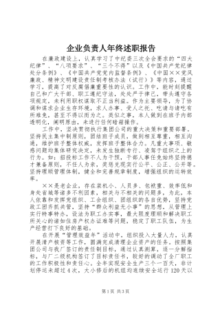 企业负责人年终述职报告