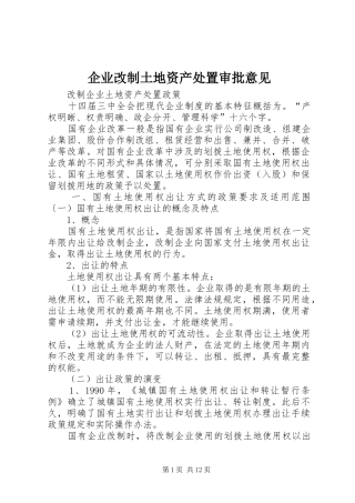 企业改制土地资产处置审批意见