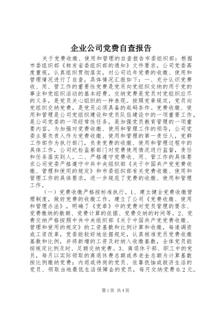 企业公司党费自查报告