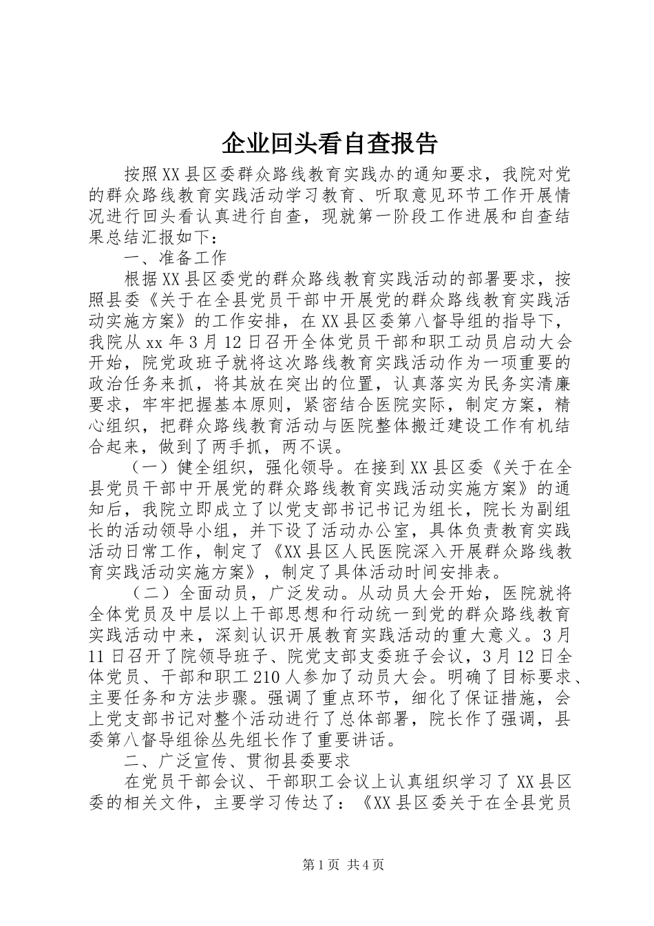 企业回头看自查报告_第1页