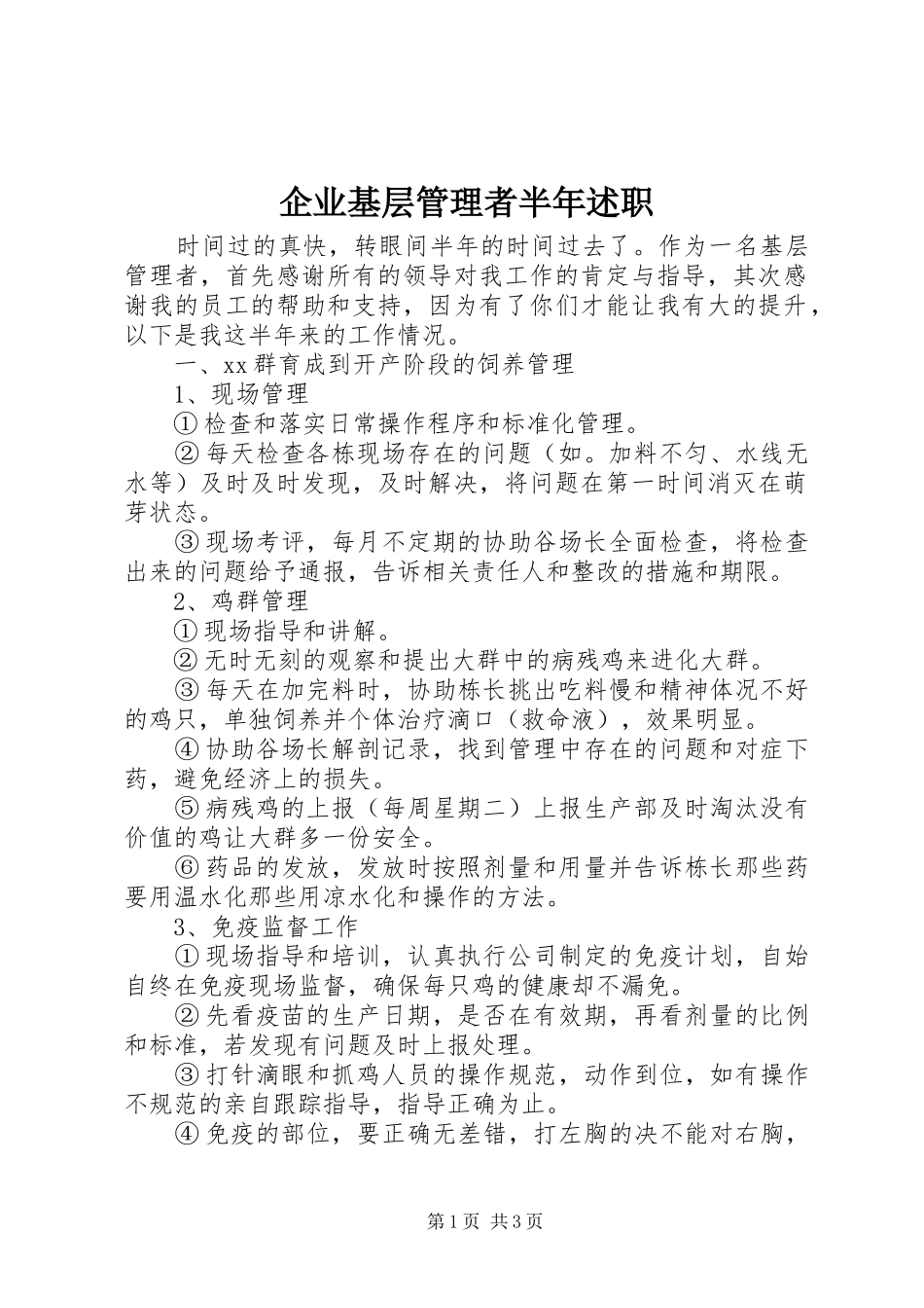 企业基层管理者半年述职_第1页