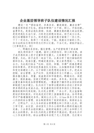 企业基层领导班子队伍建设情况汇报