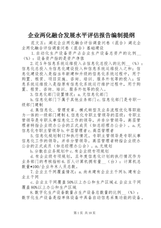 企业两化融合发展水平评估报告编制提纲