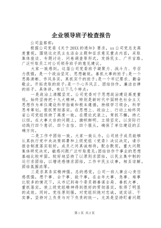 企业领导班子检查报告