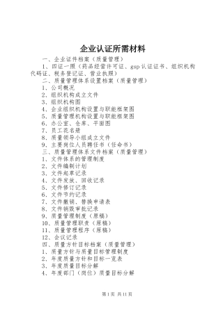 企业认证所需材料