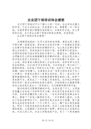 企业团干部培训体会感想