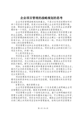 企业项目管理的战略规划的思考