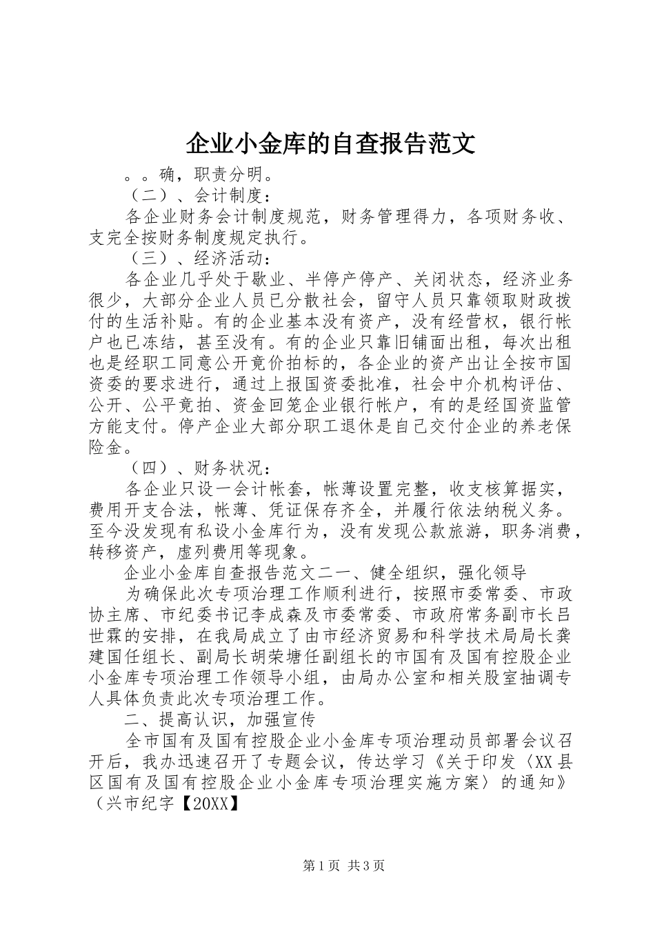 企业小金库的自查报告范文_第1页