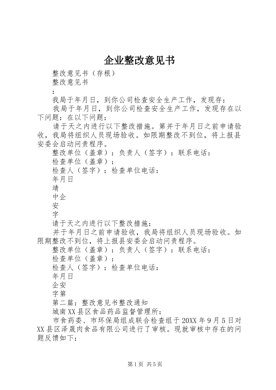 企业整改意见书_第1页
