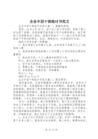 企业中层干部检讨书范文