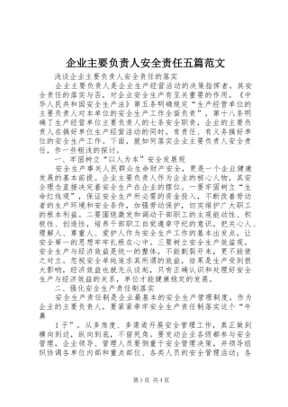 企业主要负责人安全责任五篇范文