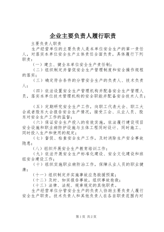 企业主要负责人履行职责