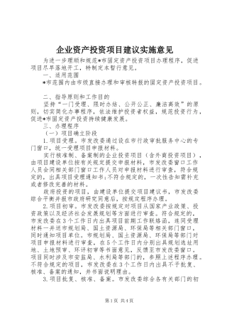 企业资产投资项目建议实施意见