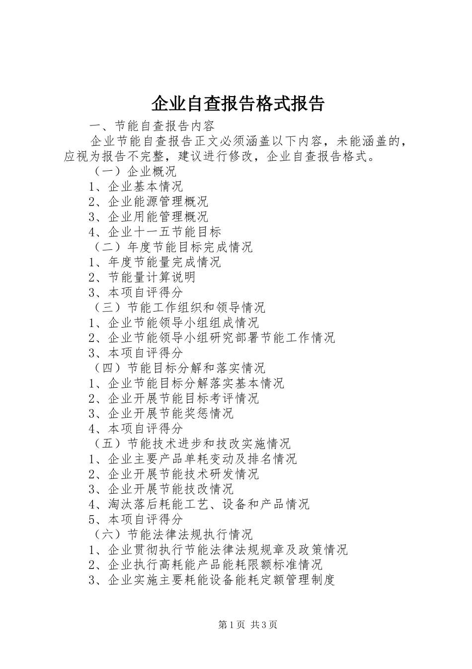 企业自查报告格式报告_第1页