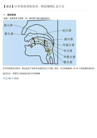 【诵读】小学英语音标发音、拼读规则汇总大全