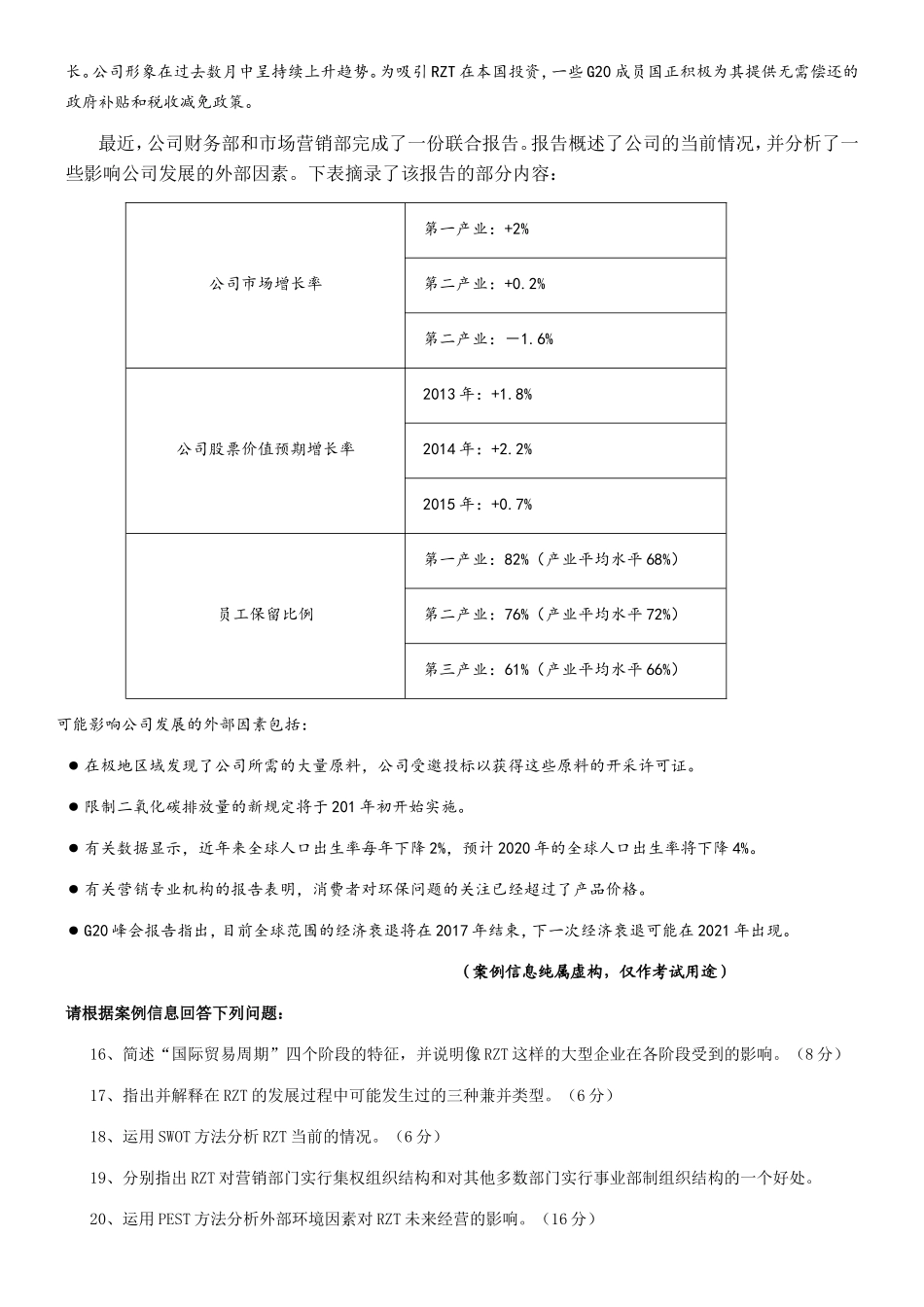 11月中英合作商务管理专业与金融管理段证书课程考试企业组织与经营环境试题_第3页