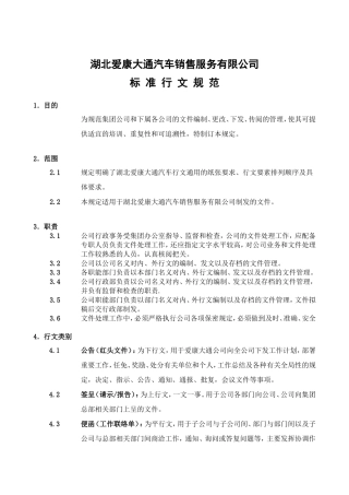 大通汽车销售服务有限公司标 准 行 文 规 范